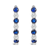 .925 Sterling Silver Created Blue and White Sapphire Hoop Earrings-0