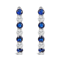 .925 Sterling Silver Created Blue and White Sapphire Hoop Earrings-0