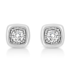 .925 Sterling Silver 1/10 Cttw Miracle-Set Diamond Stud Earrings (I-J Color, I2-I3 Clarity) - Choice of Shapes-2