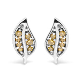 .925 Sterling Silver Yellow Diamond Accent Leaf Stud Earrings (Yellow Color, SI1-SI2 Clarity)-0