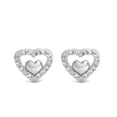925 Sterling Silver 1/6 Cttw Diamond Open Double Heart Stud Earrings - Choice of Diamond Color-0