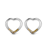 .925 Sterling Silver Yellow Diamond Accent Open Heart Stud Earrings (Yellow Color, SI1-SI2 Clarity)-0