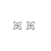 925 Sterling Silver Diamond Accent 4 Petal Flower Stud Earring (H-I Color, I1-I2 Clarity)-0