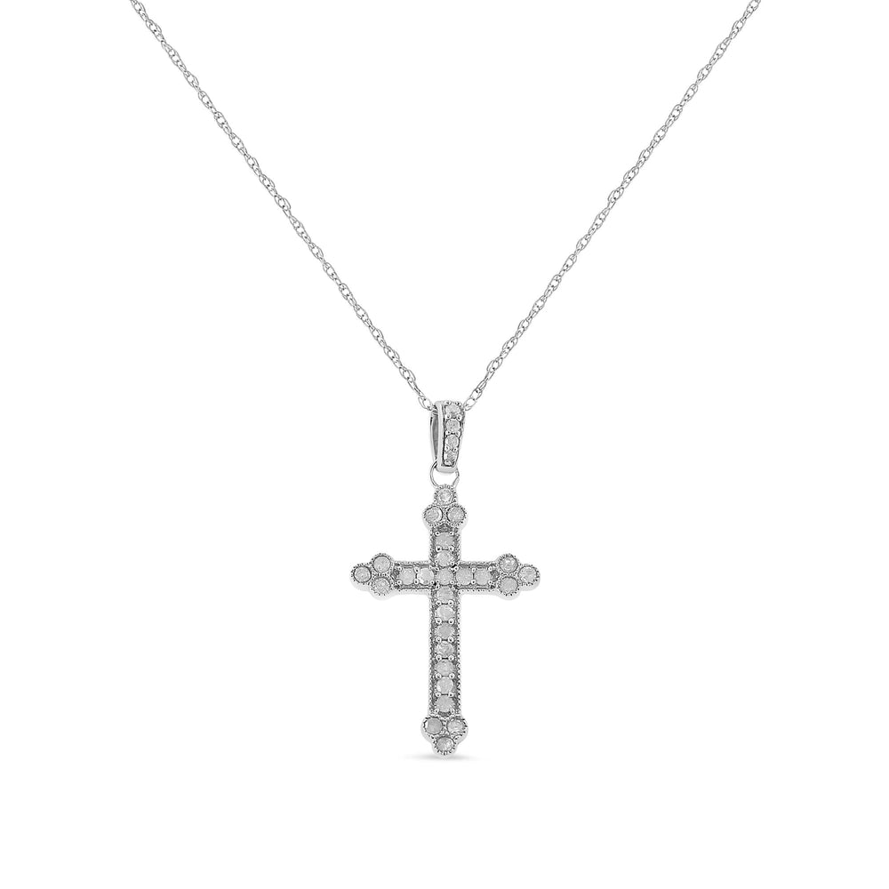 .925 Sterling Silver 1/4 Cttw Prong Set Round-Cut Diamond Cross 18" Pendant Necklace - (I-J Color, I3-Promo Quality)-0