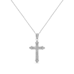.925 Sterling Silver 1/4 Cttw Prong Set Round-Cut Diamond Cross 18" Pendant Necklace - (I-J Color, I3-Promo Quality)-0