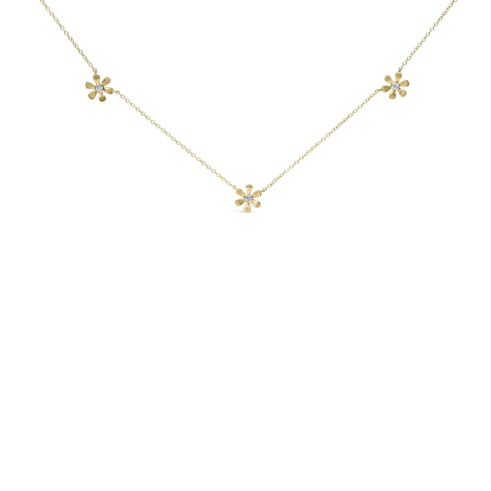 10K Yellow Gold 1/8 Cttw Diamond Floral Station Chain Necklace (I-J Color, I1-I2 Clarity)-0