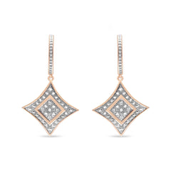 14K Rose Gold Plated .925 Sterling Silver Round-Cut Diamond Accent Dangle Rhombus Earrings (H-I Color, I2-I3 Clarity)-1