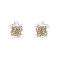 Two-Toned Sterling-Silver Diamond Stud Earring (0.10 cttw, Champagne Color, I2-I3 Clarity)-1