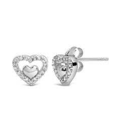 925 Sterling Silver 1/6 Cttw Diamond Open Double Heart Stud Earrings - Choice of Diamond Color-3