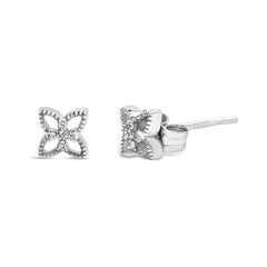 925 Sterling Silver Diamond Accent 4 Petal Flower Stud Earring (H-I Color, I1-I2 Clarity)-1
