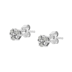 .925 Sterling Silver 1/10 cttw Prong Set Round-Cut Trio Diamond Stud Earrings (I-J Color, I3 Clarity)-2