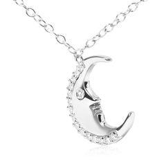 .925 Sterling Silver 1/10ct Diamond Crescent Man on the Moon 18" Pendant Necklace (H-I Color, SI1-SI2 Clarity)-2