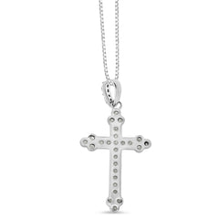 .925 Sterling Silver 1/4 Cttw Prong Set Round-Cut Diamond Cross 18" Pendant Necklace - (I-J Color, I3-Promo Quality)-2