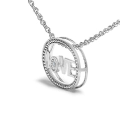 .925 Sterling Silver Diamond Accent "LOVE" Beaded Oval Pendant Necklace (J-K Color, I2-I3 Clarity) - 18" Inches-2