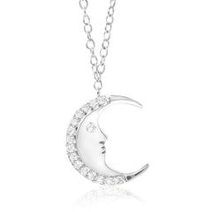 .925 Sterling Silver 1/10ct Diamond Crescent Man on the Moon 18" Pendant Necklace (H-I Color, SI1-SI2 Clarity)-3