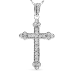 .925 Sterling Silver 1/4 Cttw Prong Set Round-Cut Diamond Cross 18" Pendant Necklace - (I-J Color, I3-Promo Quality)-3