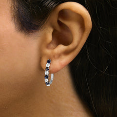 .925 Sterling Silver Created Blue and White Sapphire Hoop Earrings-3