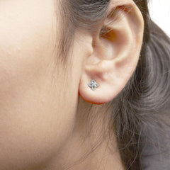 925 Sterling Silver Diamond Accent 4 Petal Flower Stud Earring (H-I Color, I1-I2 Clarity)-3