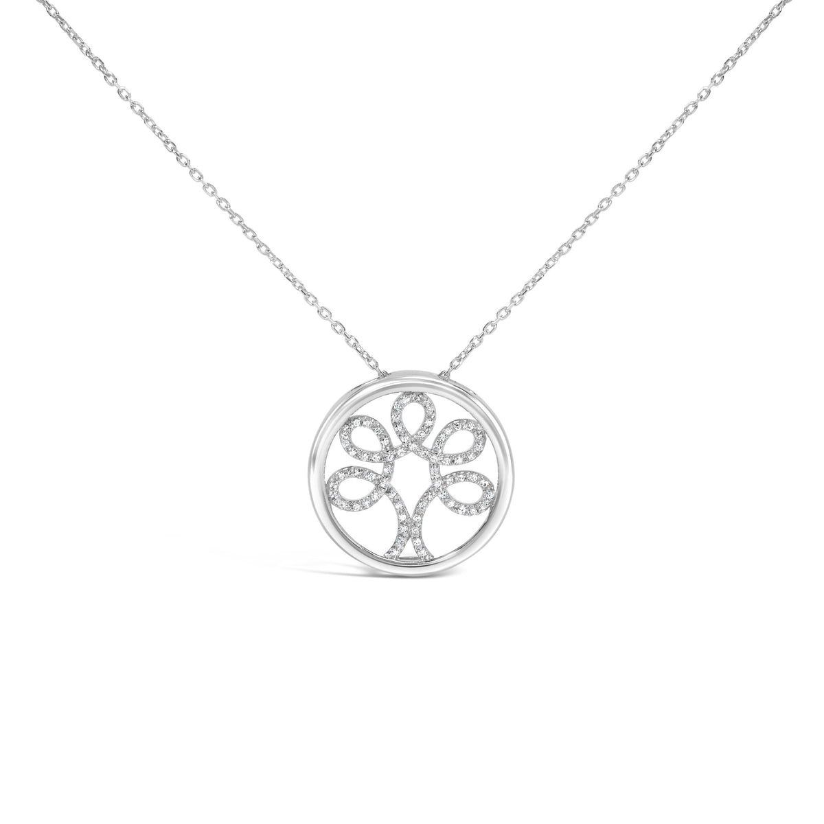 .925 Sterling Silver 1/10 Cttw Diamond Tree of Life Pendant Necklace (I-J Color, I3 Clarity)-0