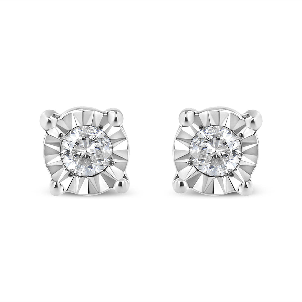 .925 Sterling Silver 1/10 Cttw Round Brilliant-Cut Diamond Miracle-Set Stud Earrings-1