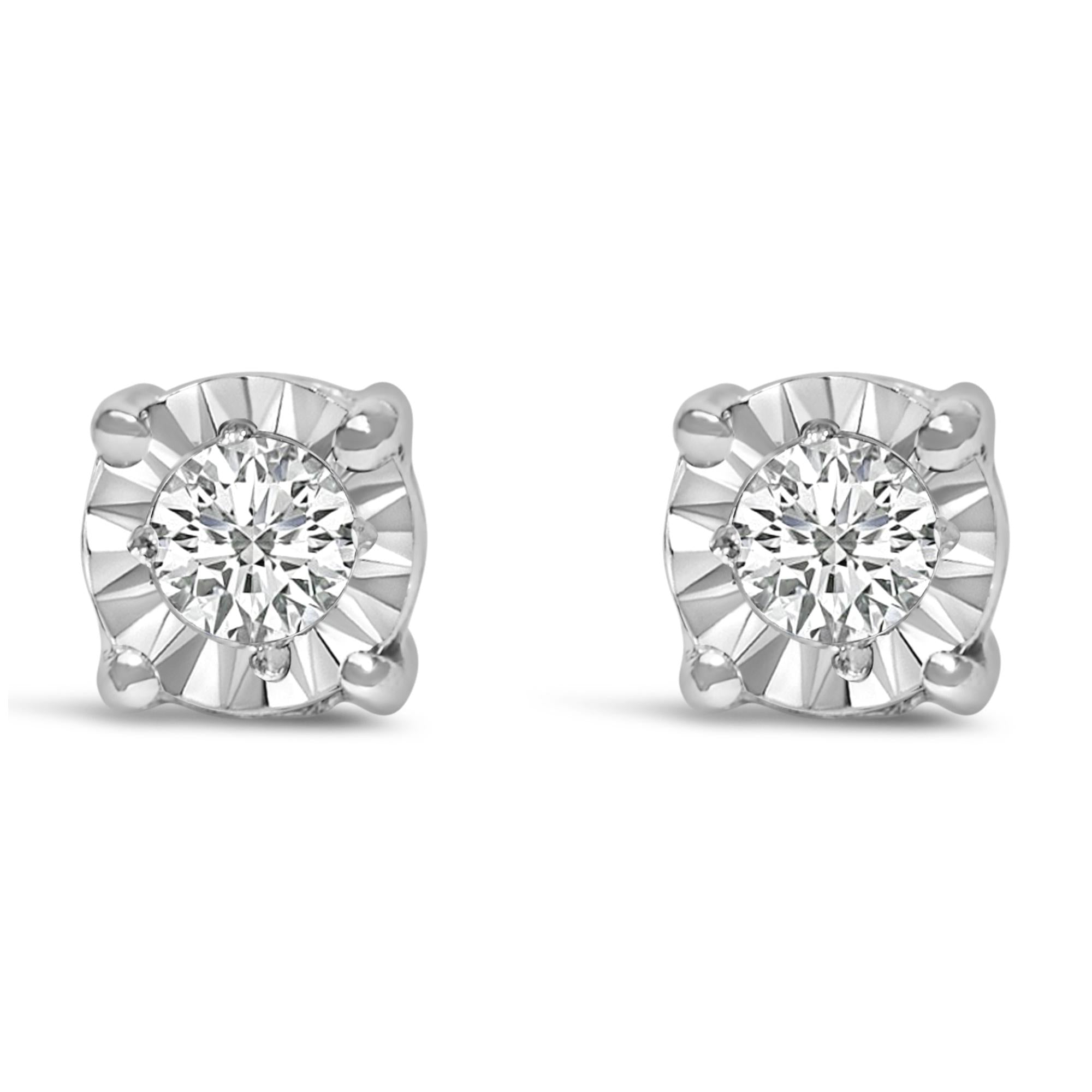.925 Sterling Silver 1/10 Cttw Round Brilliant-Cut Lab Grown Diamond Miracle-Set Stud Earrings (F-G Color, VS1-VS2 Clarity)-1