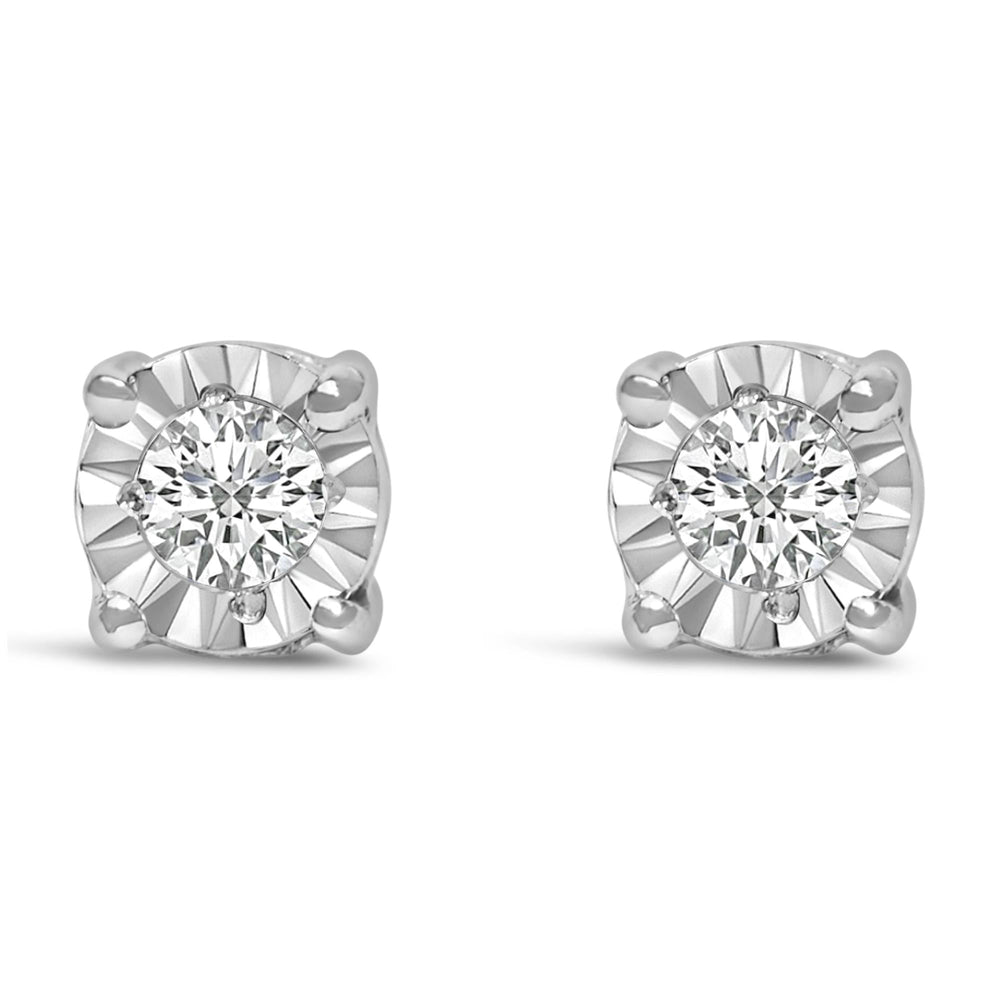 .925 Sterling Silver 1/10 Cttw Round Brilliant-Cut Lab Grown Diamond Miracle-Set Stud Earrings (F-G Color, VS1-VS2 Clarity)-1