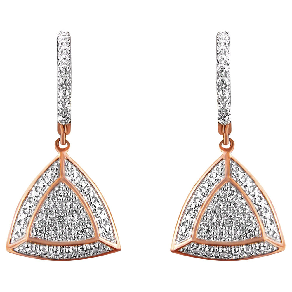Rose Gold Plated Sterling Silver Round Cut Diamond Fashion Dangle Earrings (0.03 cttw, H-I Color, I2-I3 Clarity)-0