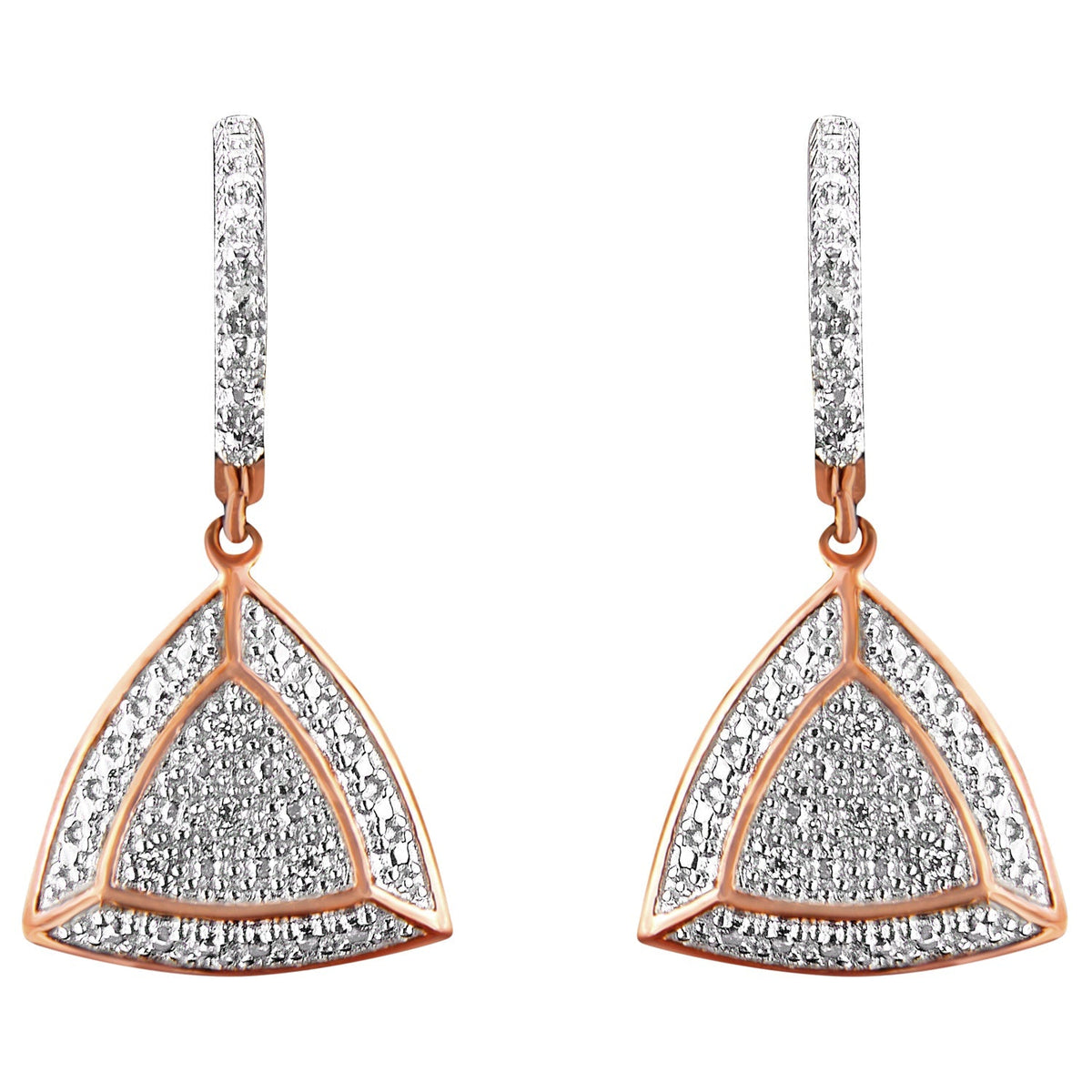 Rose Gold Plated Sterling Silver Round Cut Diamond Fashion Dangle Earrings (0.03 cttw, H-I Color, I2-I3 Clarity)-0