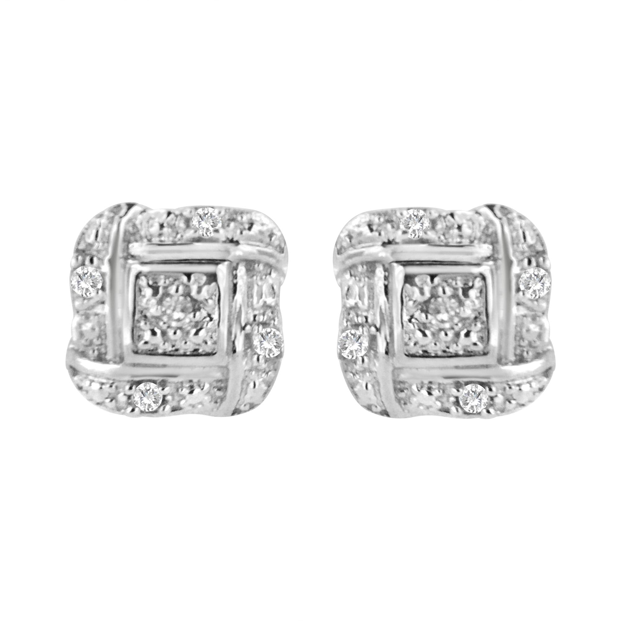 .925 Sterling Silver Round-Cut Diamond Accent Swirl Square Knot Stud Earrings (H-I Color, I2-I3 Clarity)-0