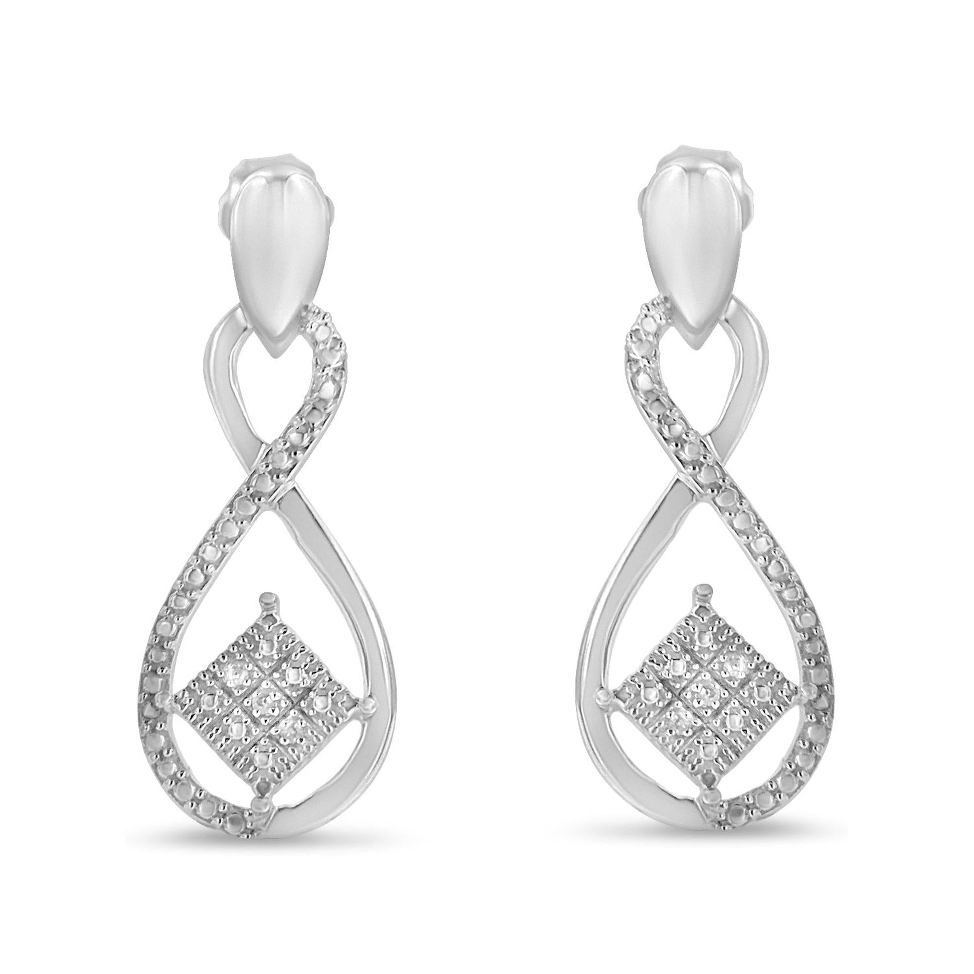 .925 Sterling Silver Round-Cut Diamond Accent Tilted Square and Infinity Drop Earrings (H-I Color, I2-I3 Clarity)-0