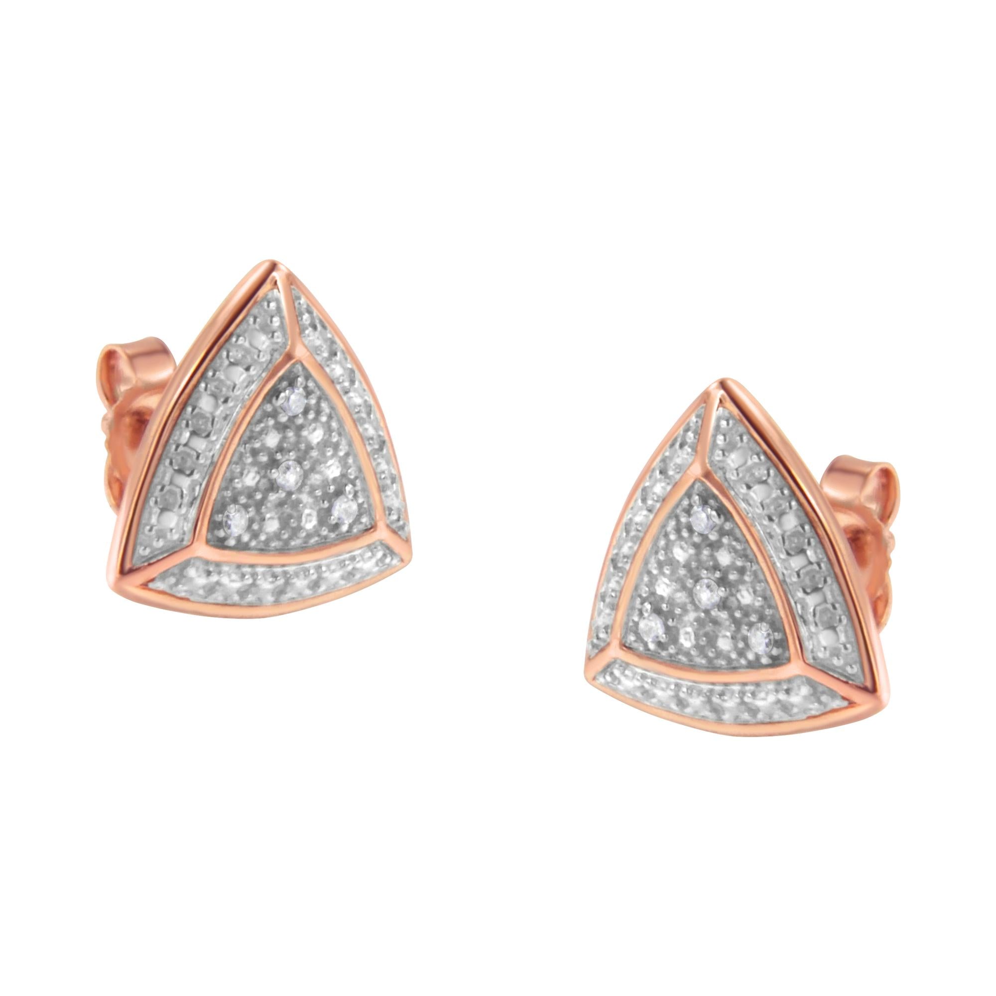14K Rose Gold over .925 Sterling Silver Diamond-Accented Trillion Shaped 4-Stone Halo-Style Stud Earrings (H-I Color, I2-I3 Clarity)-0