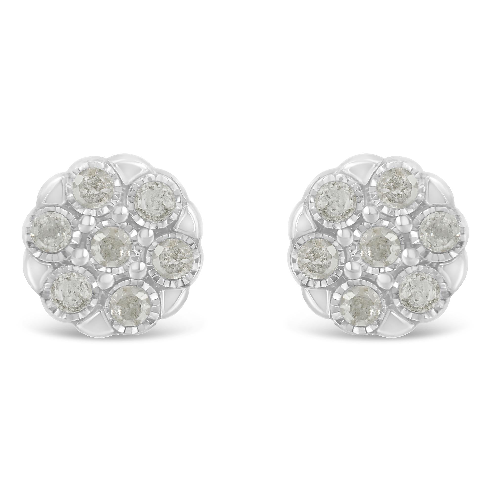 Sterling Silver Rose-Cut Diamond Floral Cluster Stud Earring (0.25 cttw, I-J Color, I2-I3 Clarity)-0