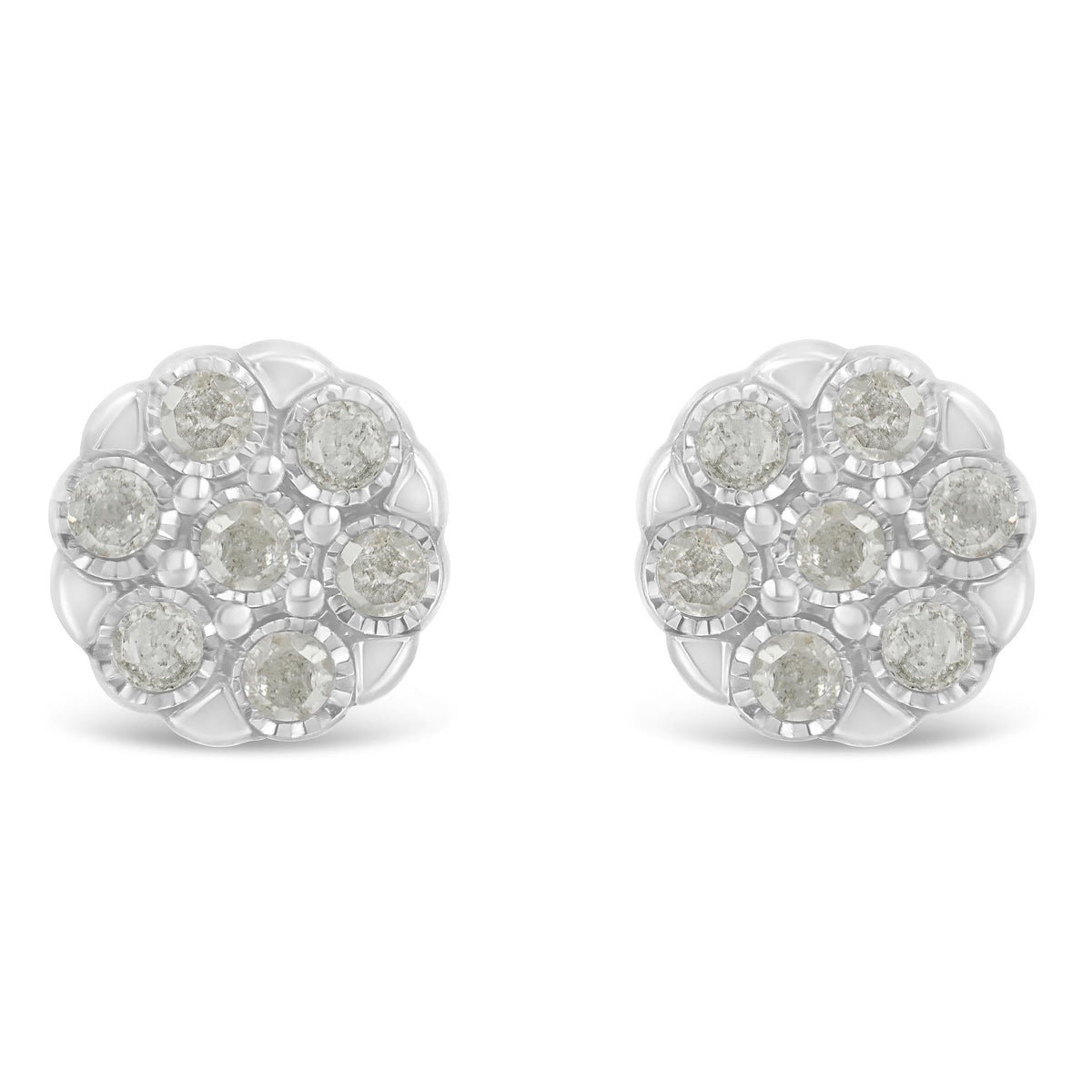 Sterling Silver Rose-Cut Diamond Floral Cluster Stud Earring (0.25 cttw, I-J Color, I2-I3 Clarity)-0