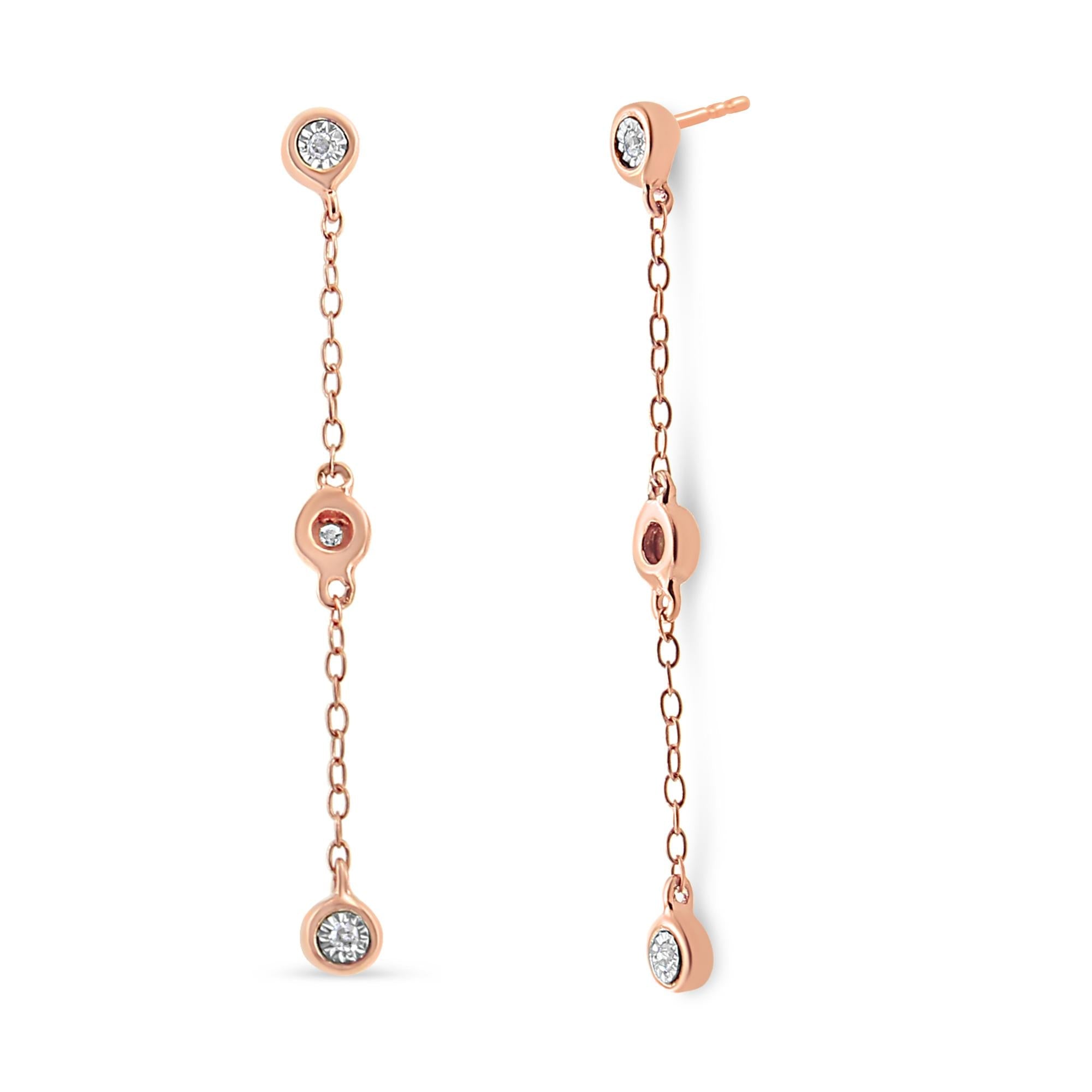 10K Rose Gold Plated .925 Sterling Silver 1/15 Cttw Diamond Dangle Earring (I-J Color, I3-Promo Clarity)-0