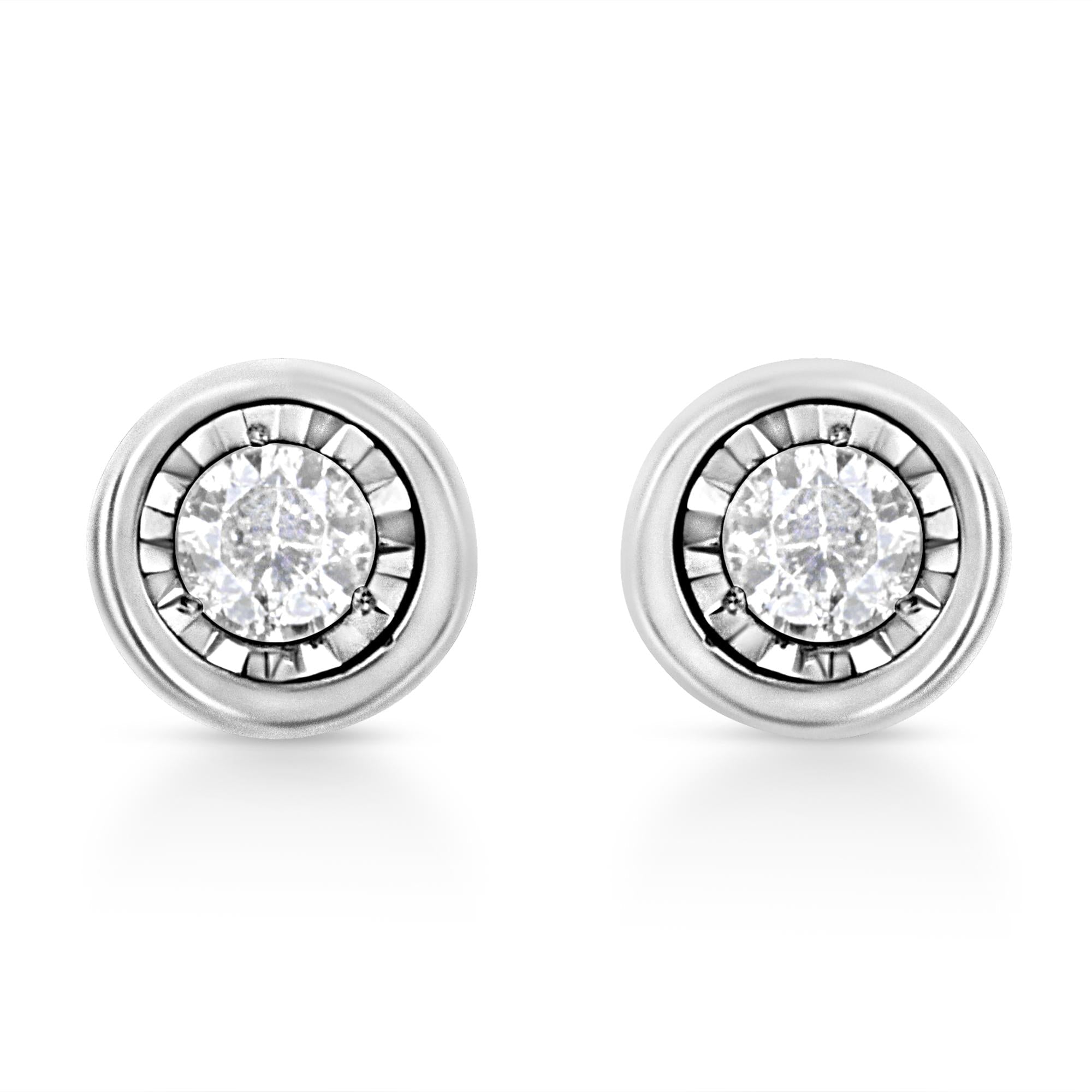 .925 Sterling Silver 1/10 Cttw Miracle-Set Diamond Stud Earrings (I-J Color, I2-I3 Clarity) - Choice of Shapes-1