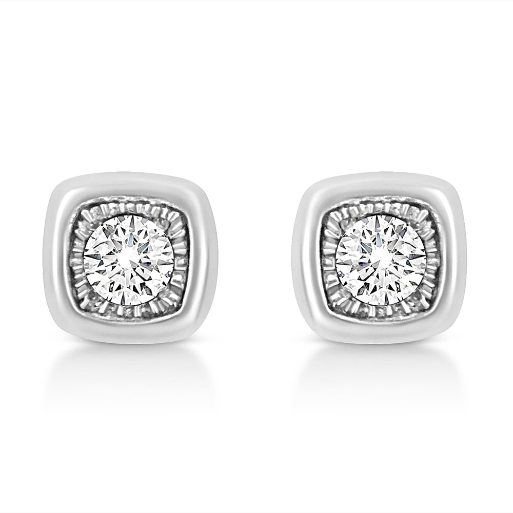 .925 Sterling Silver 1/10 Cttw Miracle-Set Diamond Stud Earrings (I-J Color, I2-I3 Clarity) - Choice of Shapes-2