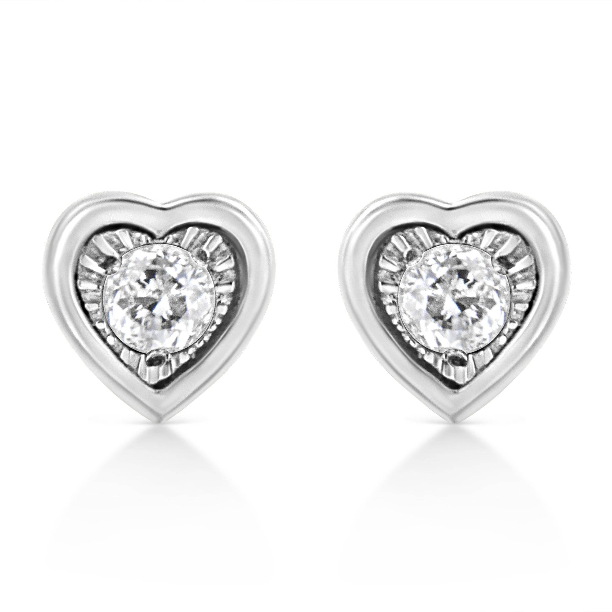 .925 Sterling Silver 1/10 Cttw Miracle-Set Diamond Stud Earrings (I-J Color, I2-I3 Clarity) - Choice of Shapes-3