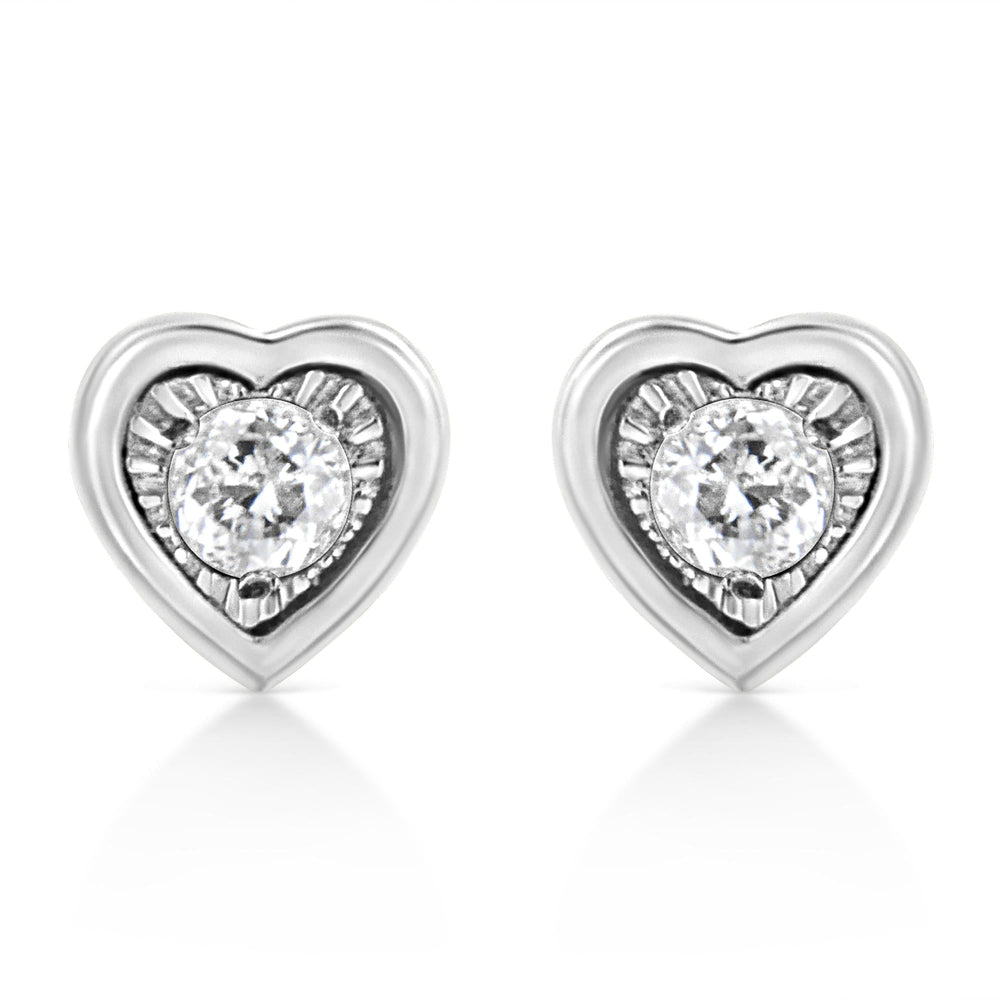 .925 Sterling Silver 1/10 Cttw Miracle-Set Diamond Stud Earrings (I-J Color, I2-I3 Clarity) - Choice of Shapes-3