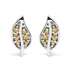 .925 Sterling Silver Yellow Diamond Accent Leaf Stud Earrings (Yellow Color, SI1-SI2 Clarity)-0