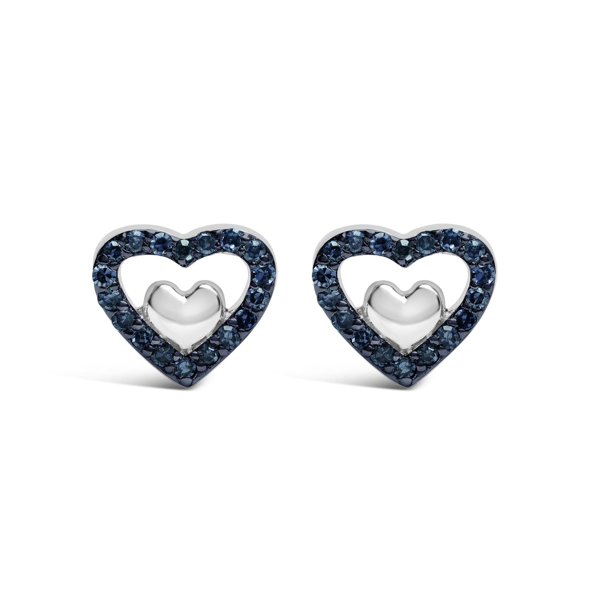925 Sterling Silver 1/6 Cttw Diamond Open Double Heart Stud Earrings - Choice of Diamond Color-1