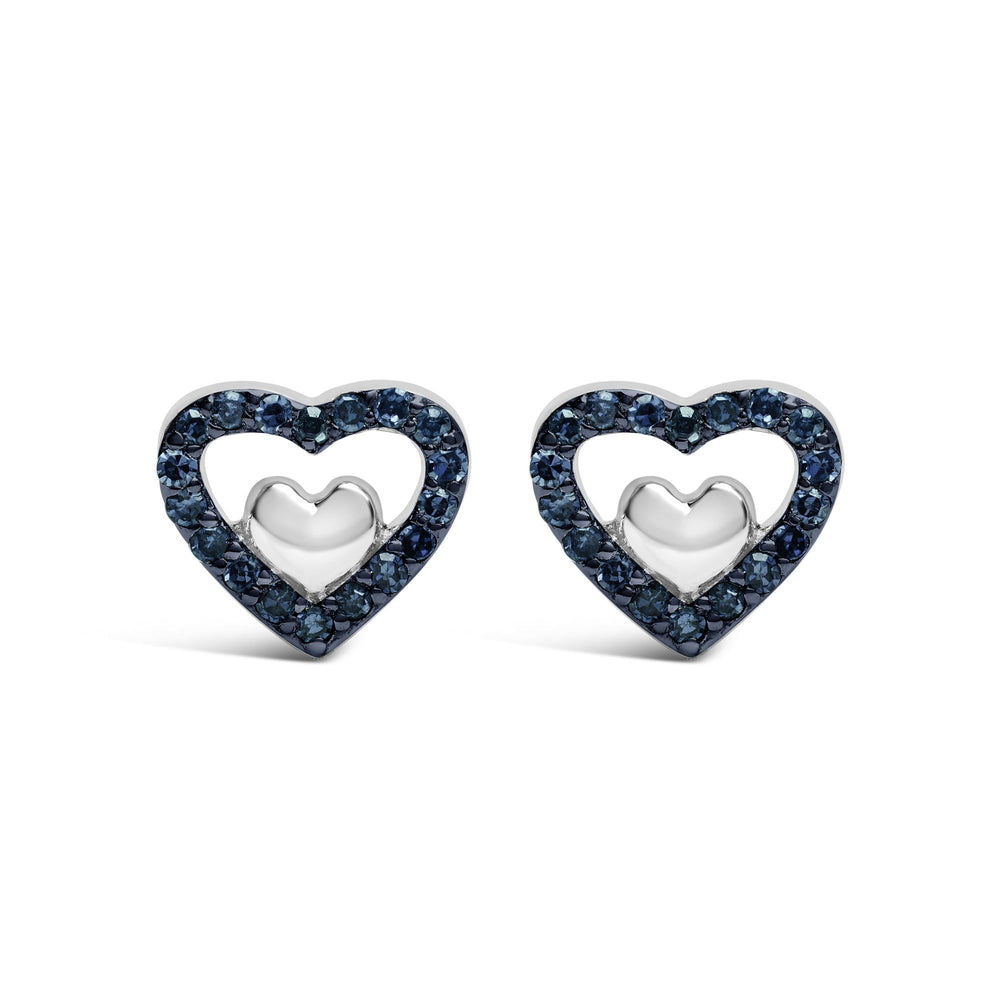 925 Sterling Silver 1/6 Cttw Diamond Open Double Heart Stud Earrings - Choice of Diamond Color-1