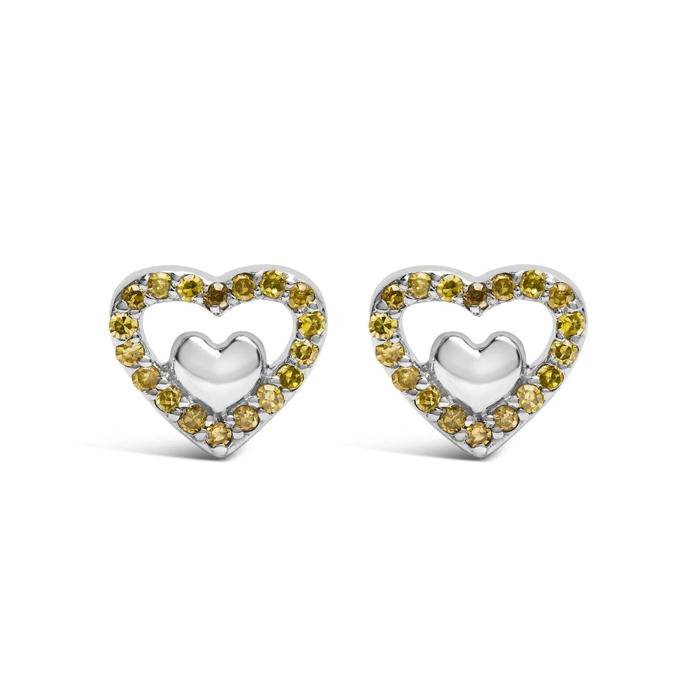 925 Sterling Silver 1/6 Cttw Diamond Open Double Heart Stud Earrings - Choice of Diamond Color-2