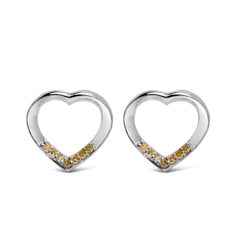 .925 Sterling Silver Yellow Diamond Accent Open Heart Stud Earrings (Yellow Color, SI1-SI2 Clarity)-0