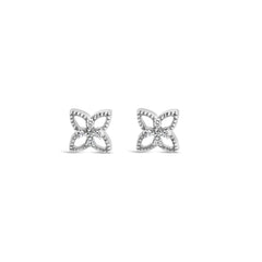 925 Sterling Silver Diamond Accent 4 Petal Flower Stud Earring (H-I Color, I1-I2 Clarity)-0