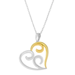 10K Yellow Gold Over .925 Sterling Silver Open Heart with Swirls 18" Box Chain Pendant Necklace-0