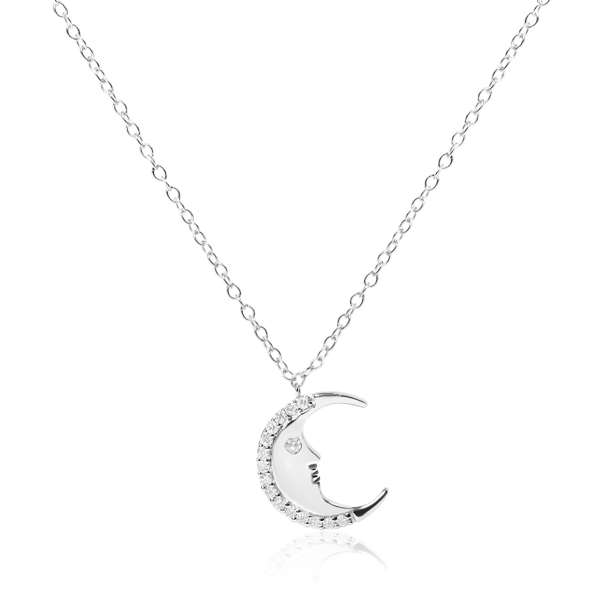 .925 Sterling Silver 1/10ct Diamond Crescent Man on the Moon 18" Pendant Necklace (H-I Color, SI1-SI2 Clarity)-0