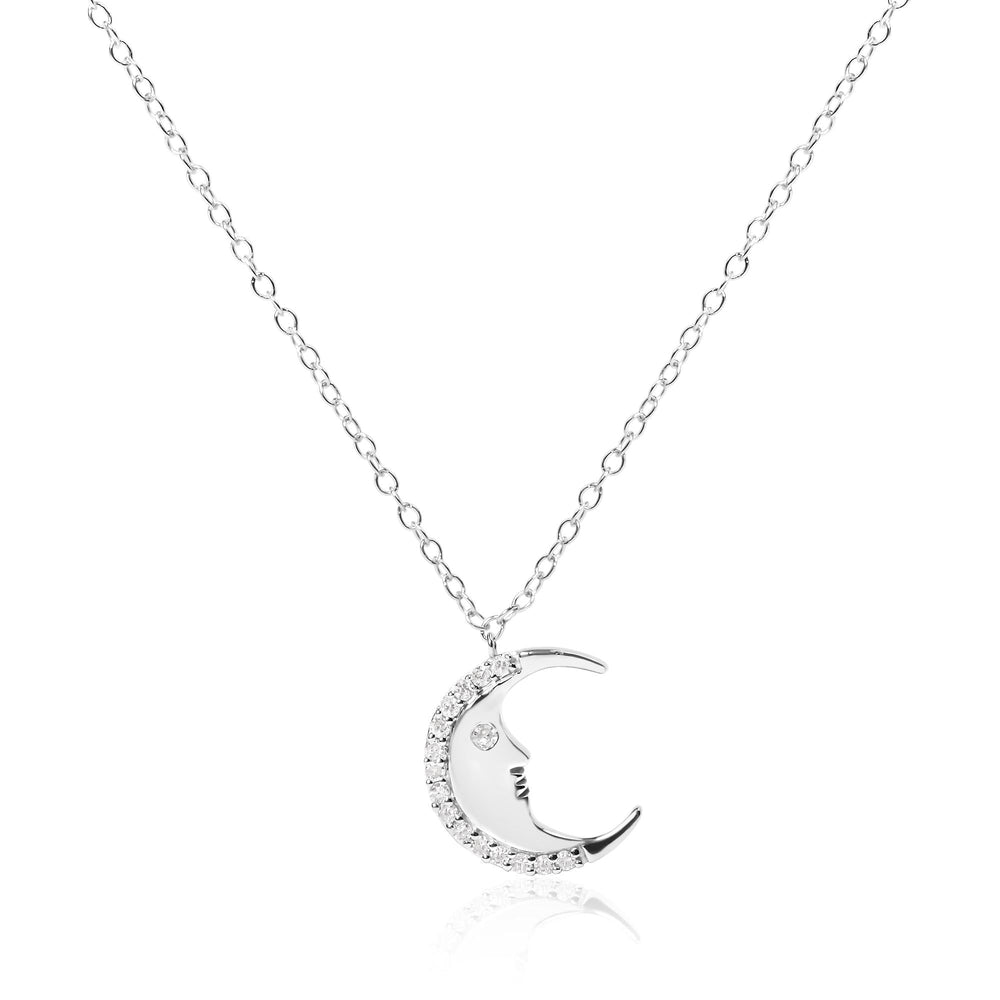 .925 Sterling Silver 1/10ct Diamond Crescent Man on the Moon 18" Pendant Necklace (H-I Color, SI1-SI2 Clarity)-0