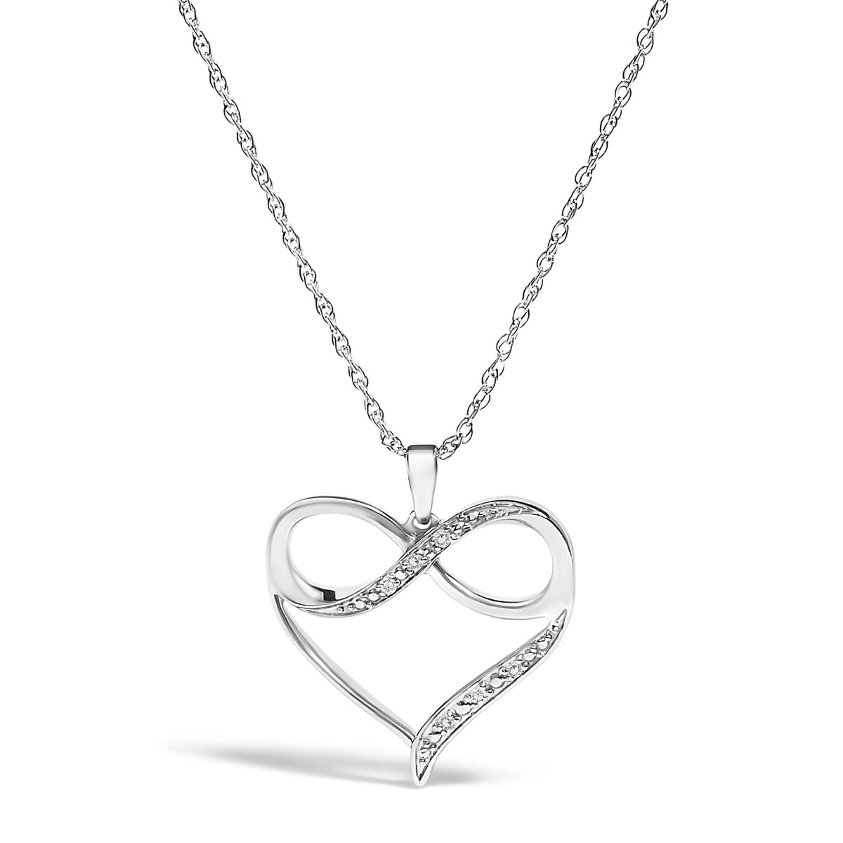 .925 Sterling Silver Diamond Accent Infinity Heart Love Pendant Necklace (J-K Color, I2-I3 Clarity) - 18" Inches-0