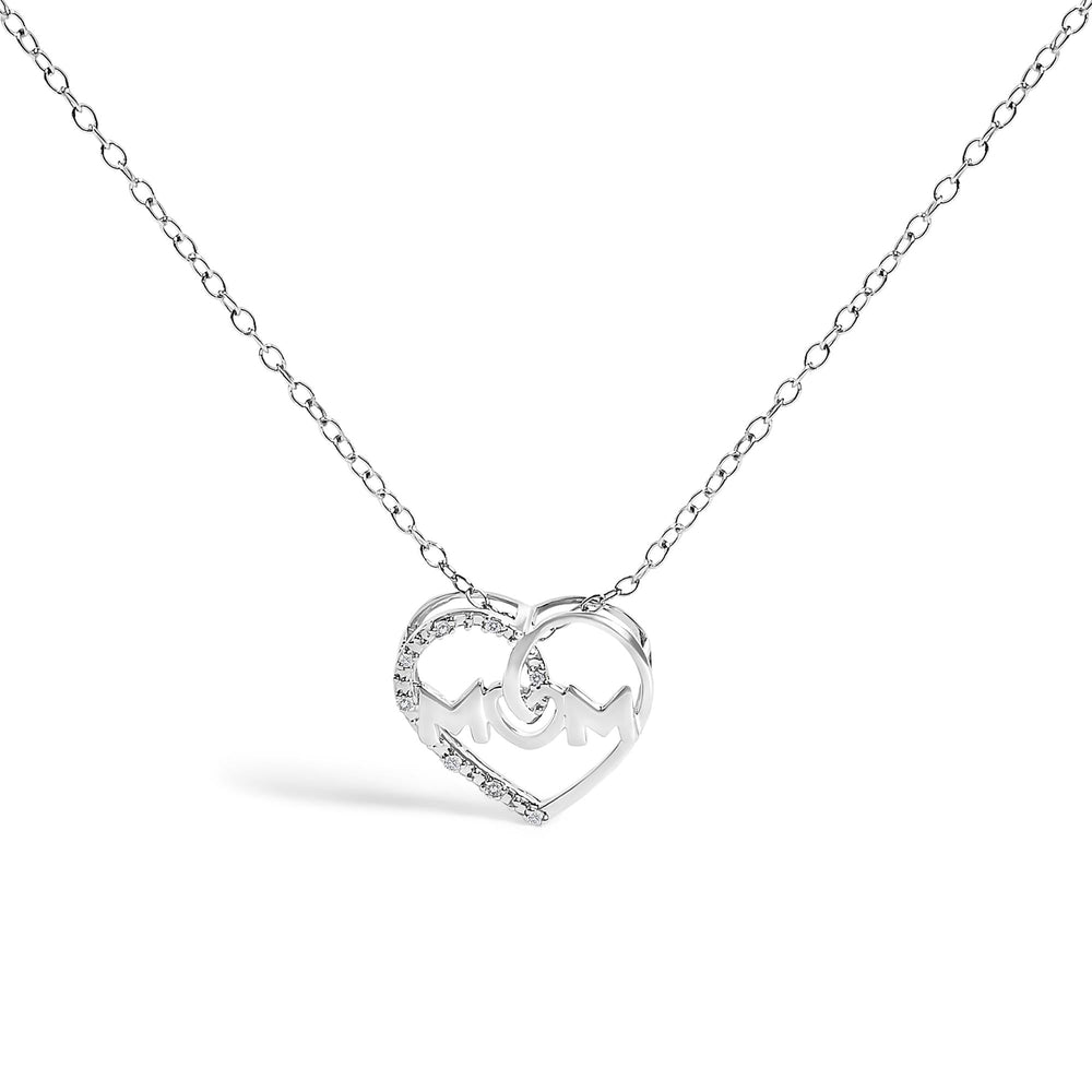 .925 Sterling Silver Diamond Accent MOM Heart Pendant Necklace (J-K Color, I2-I3 Clarity) - 18" Inches-0
