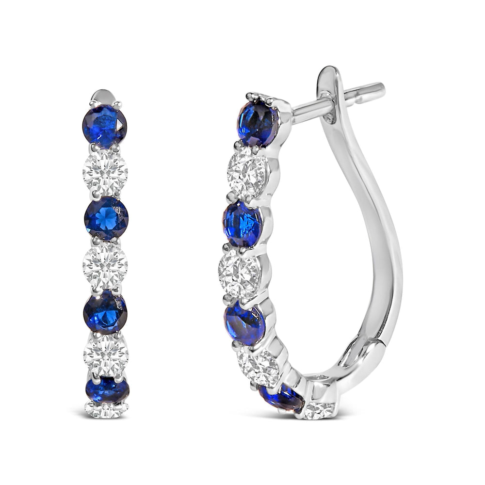 .925 Sterling Silver Created Blue and White Sapphire Hoop Earrings-1